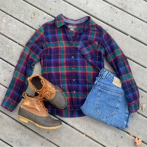 Vintage Button Up Long Sleeve Flannel Shirt || 90's Plaid Button Front Shirt